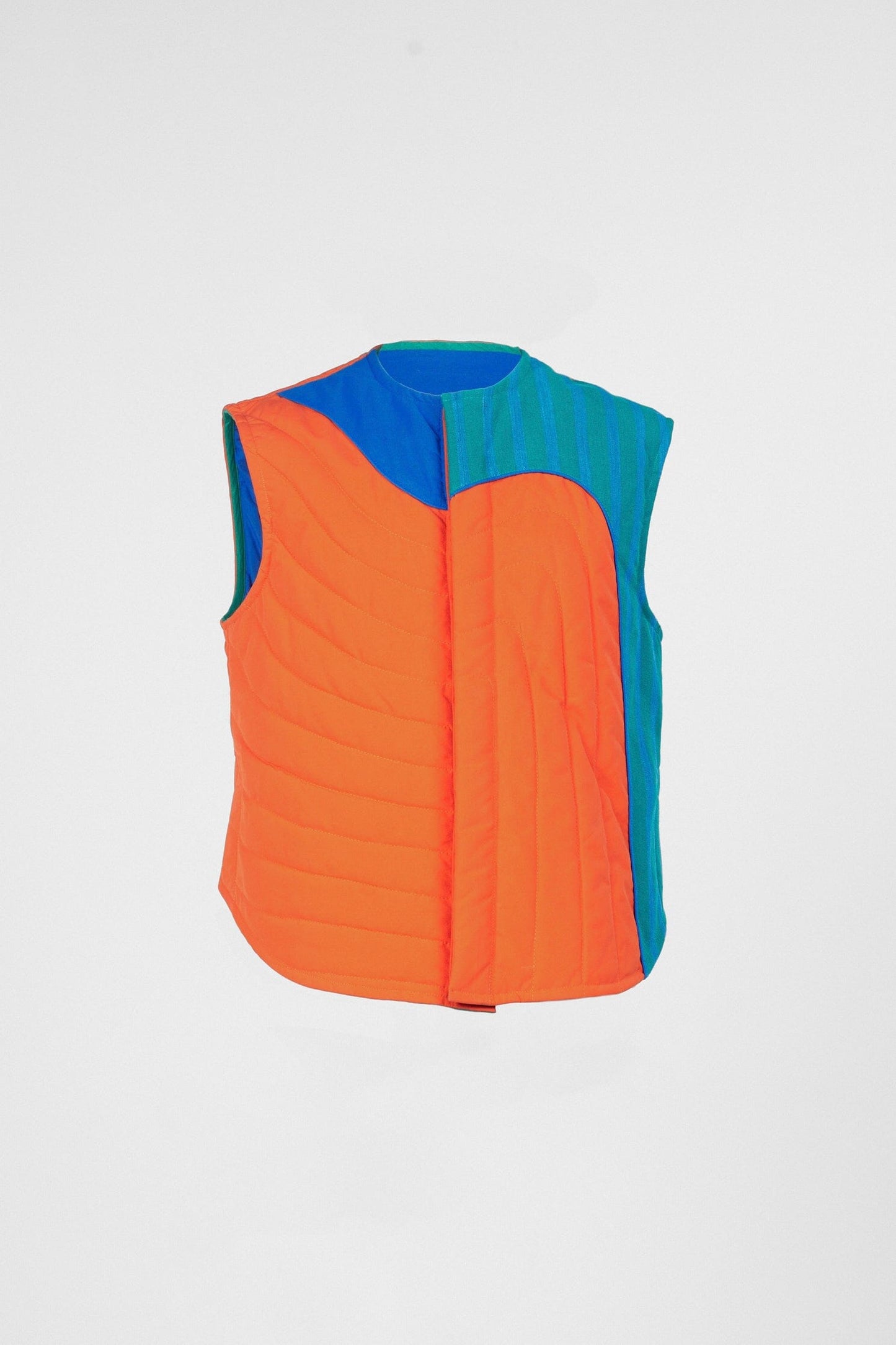 Color-Blocked Reversible Cotton Puffer Vest - Abstract Inspired by West Africa in the '70s