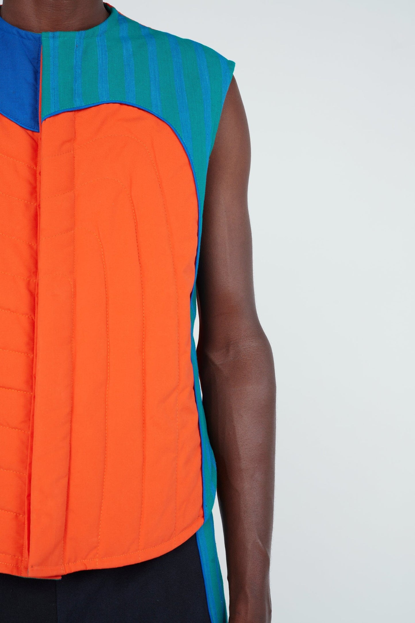 Color-Blocked Reversible Cotton Puffer Vest - Abstract Inspired by West Africa in the '70s
