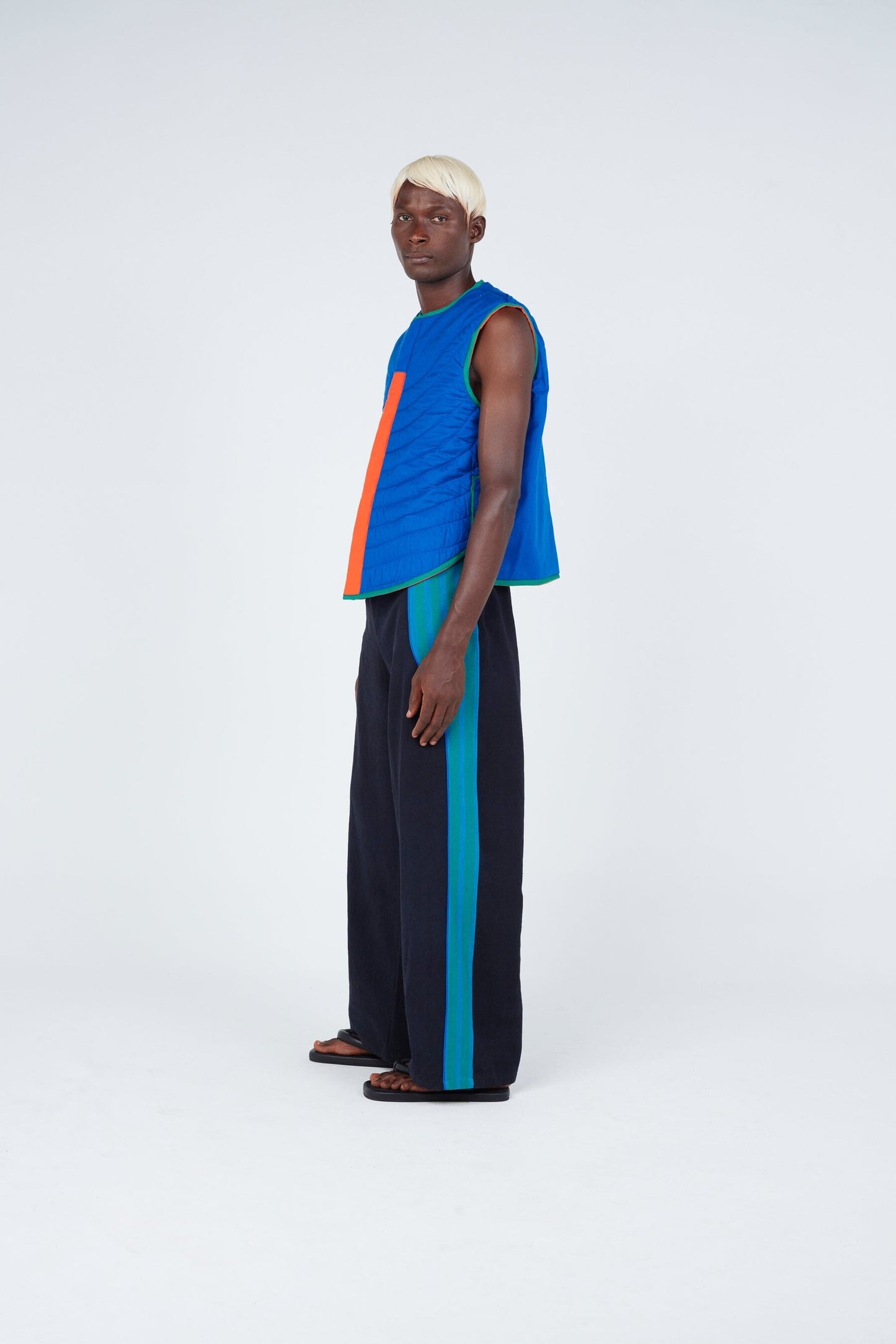 Color-Blocked Reversible Cotton Puffer Vest - Abstract Inspired by West Africa in the '70s