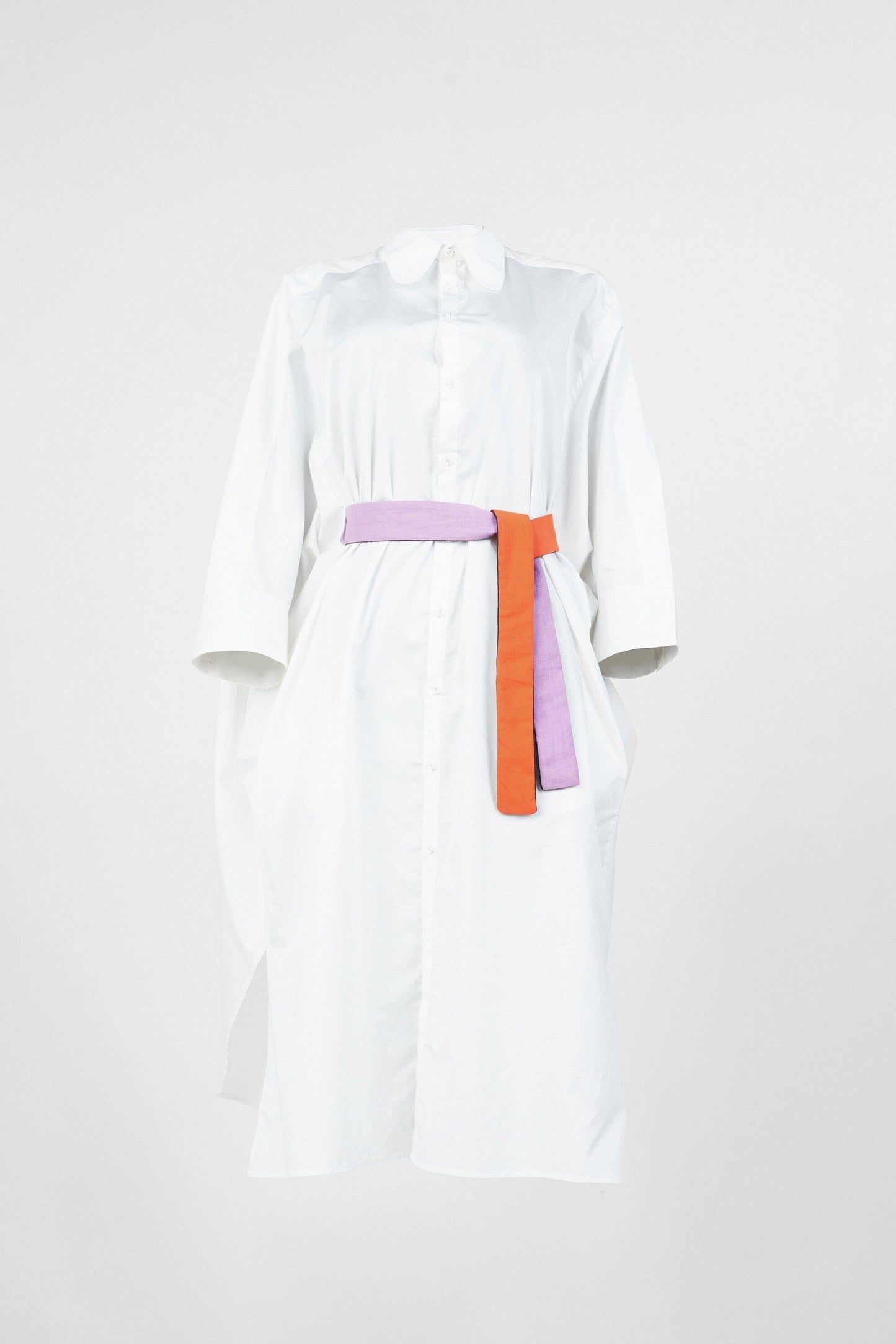 White Cape Dress - Crop Sleeve Style with Wrap Closure and Rounded Collar