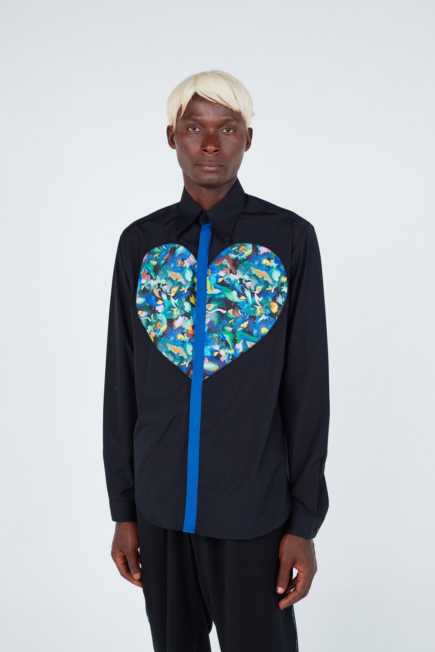 Modern Cosmic Heart Classic Shirt - Heart-Shaped Chest Panel and Cosmic Print