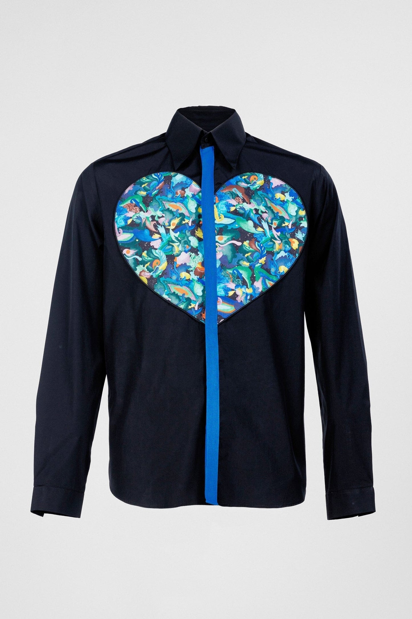 Modern Cosmic Heart Classic Shirt - Heart-Shaped Chest Panel and Cosmic Print