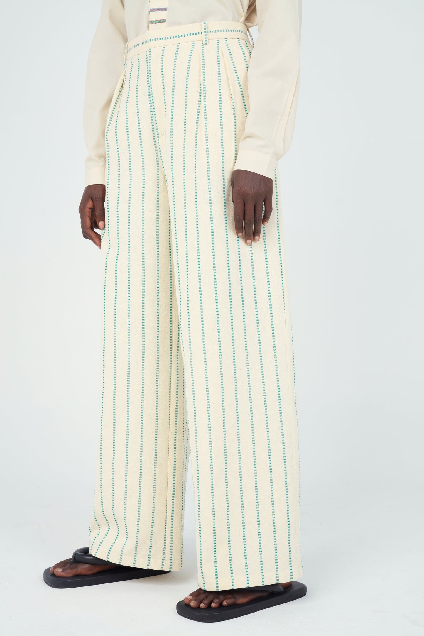 Stripe Seam Classic Wide Pants • Ecru Trousers New LaurenceAirline