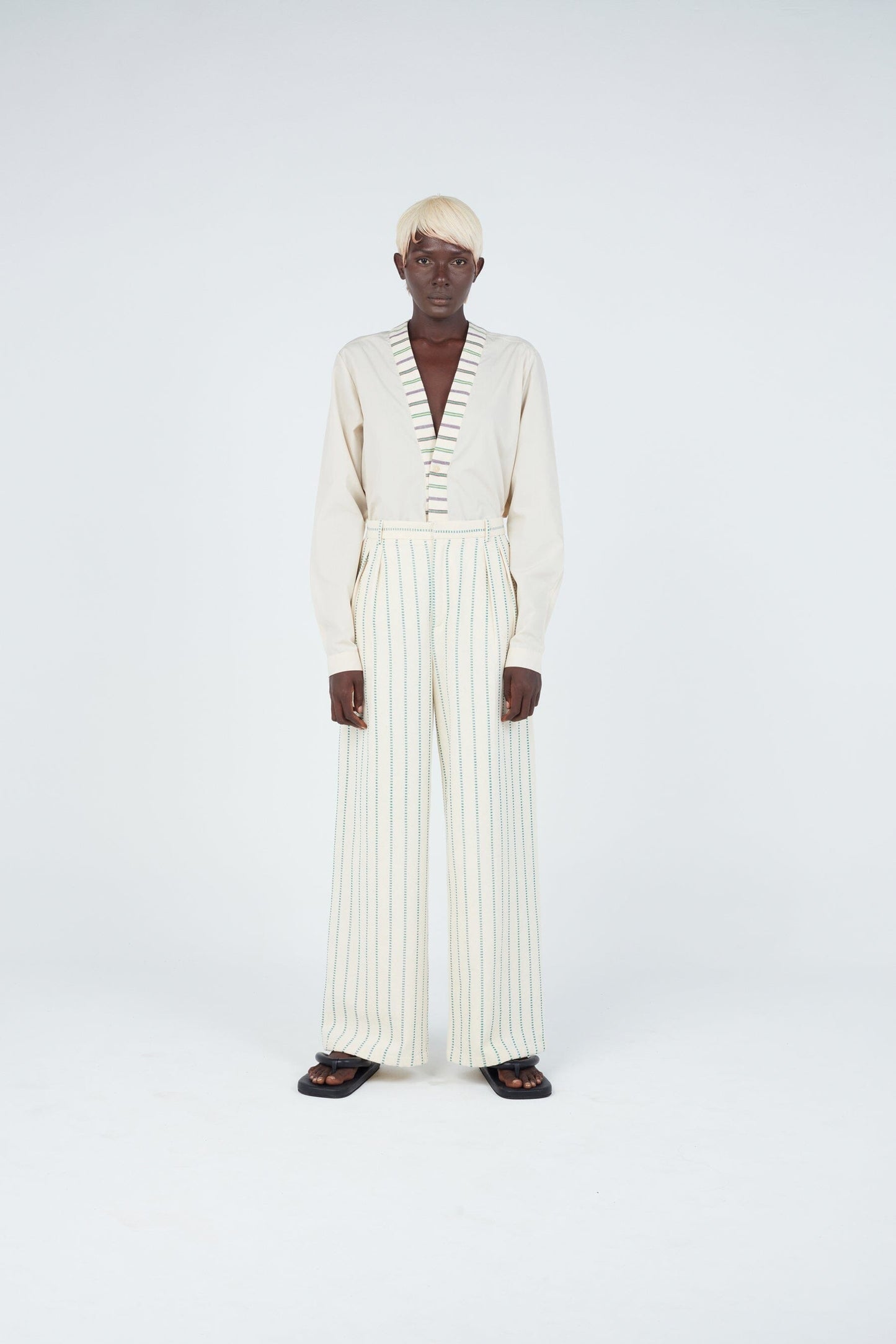 Stripe Seam Classic Wide Pants • Ecru Trousers New LaurenceAirline S Ecru stitches