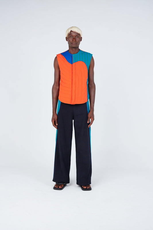 Color-Blocked Reversible Cotton Puffer Vest - Abstract Inspired by West Africa in the '70s