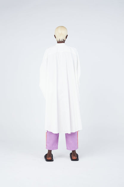 White Cape Dress - Crop Sleeve Style with Wrap Closure and Rounded Collar