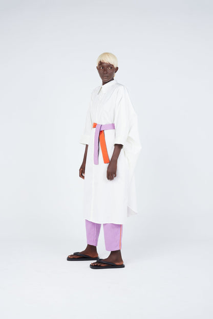 White Cape Dress - Crop Sleeve Style with Wrap Closure and Rounded Collar