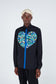 Modern Cosmic Heart Classic Shirt - Heart-Shaped Chest Panel and Cosmic Print