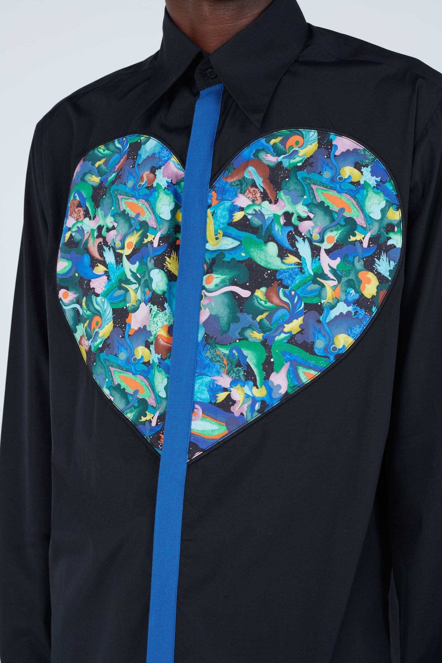 Modern Cosmic Heart Classic Shirt - Heart-Shaped Chest Panel and Cosmic Print