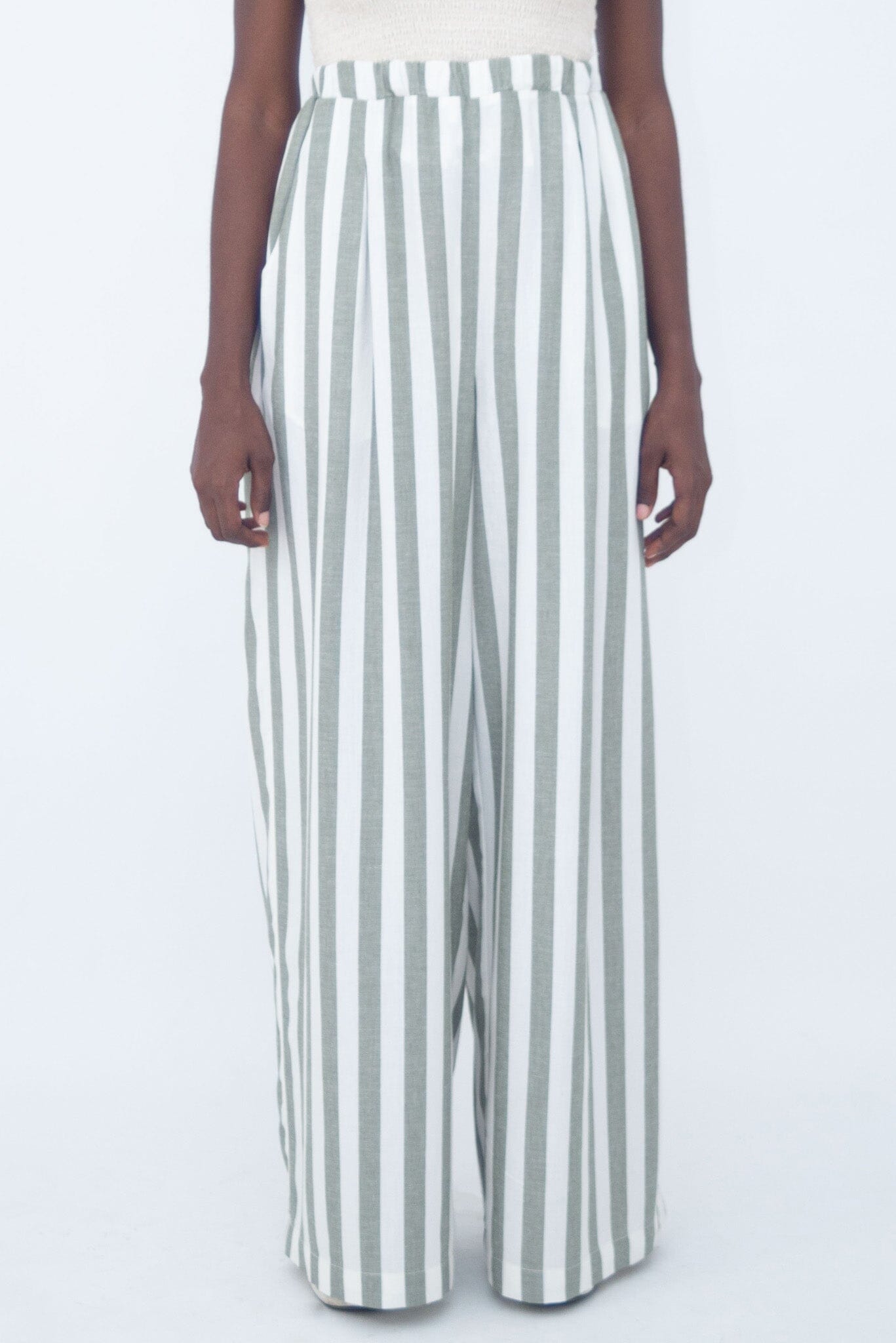 HIGH WAIST FLUID PANTS Green stripes LaurenceAirline 