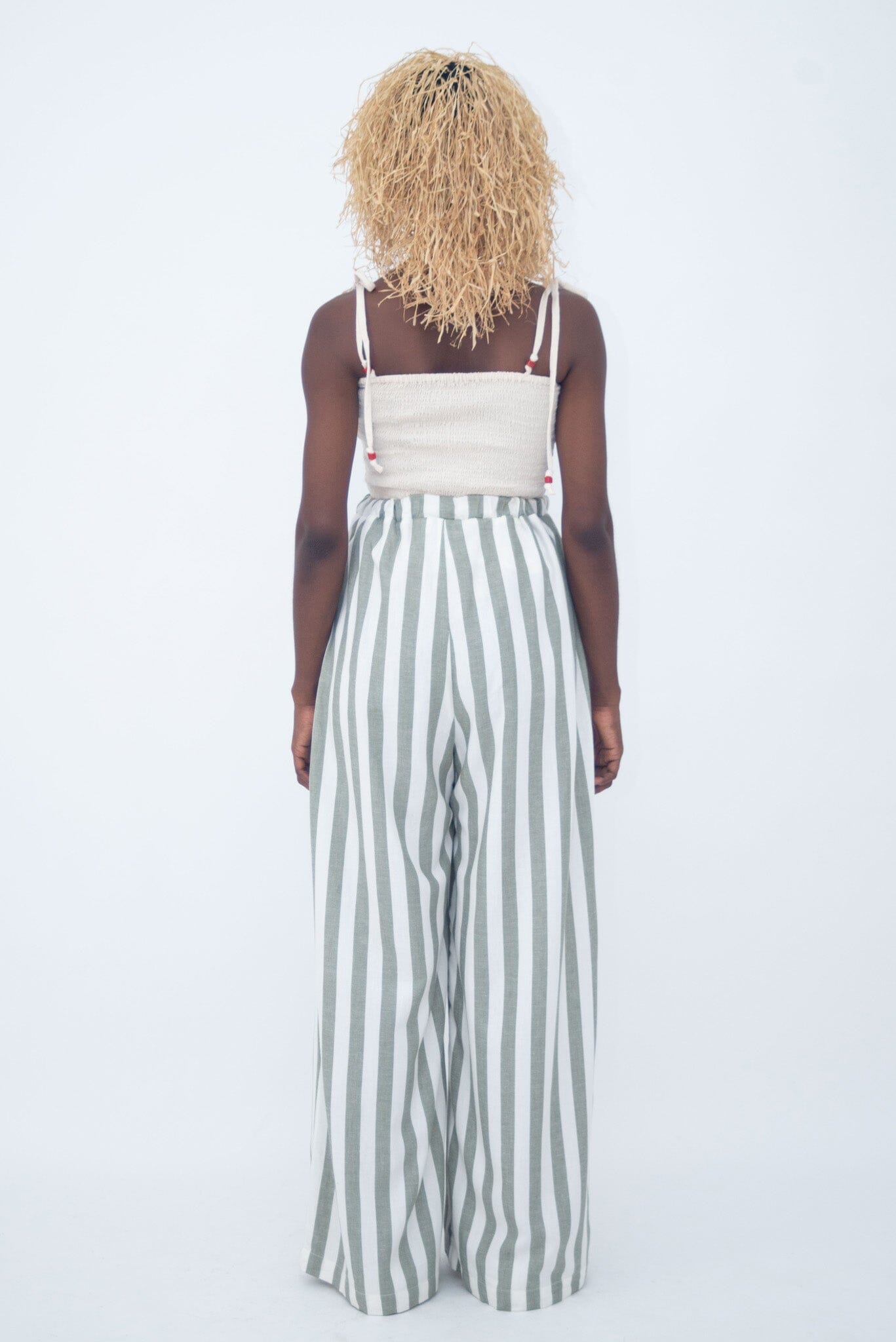 HIGH WAIST FLUID PANTS Green stripes LaurenceAirline 