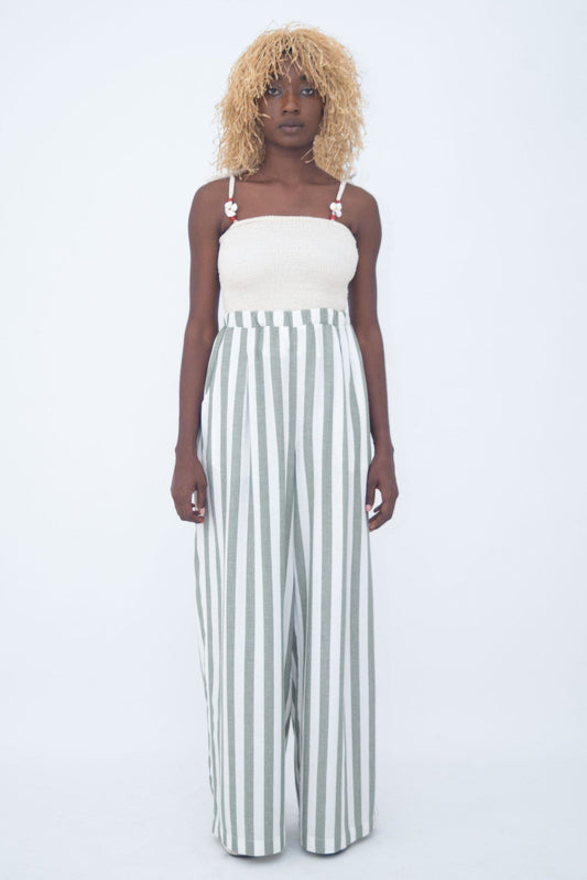 HIGH WAIST FLUID PANTS Green stripes LaurenceAirline 
