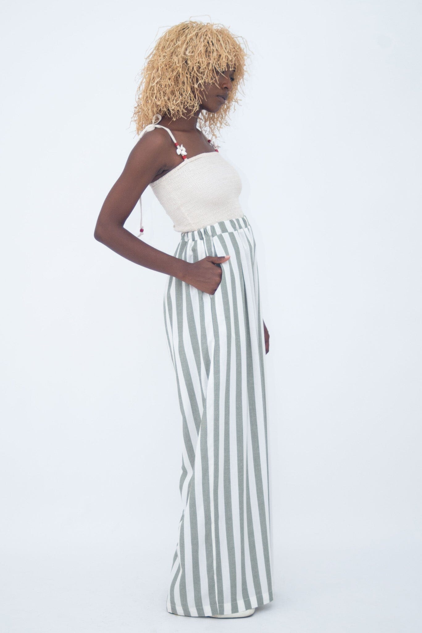 HIGH WAIST FLUID PANTS Green stripes LaurenceAirline 