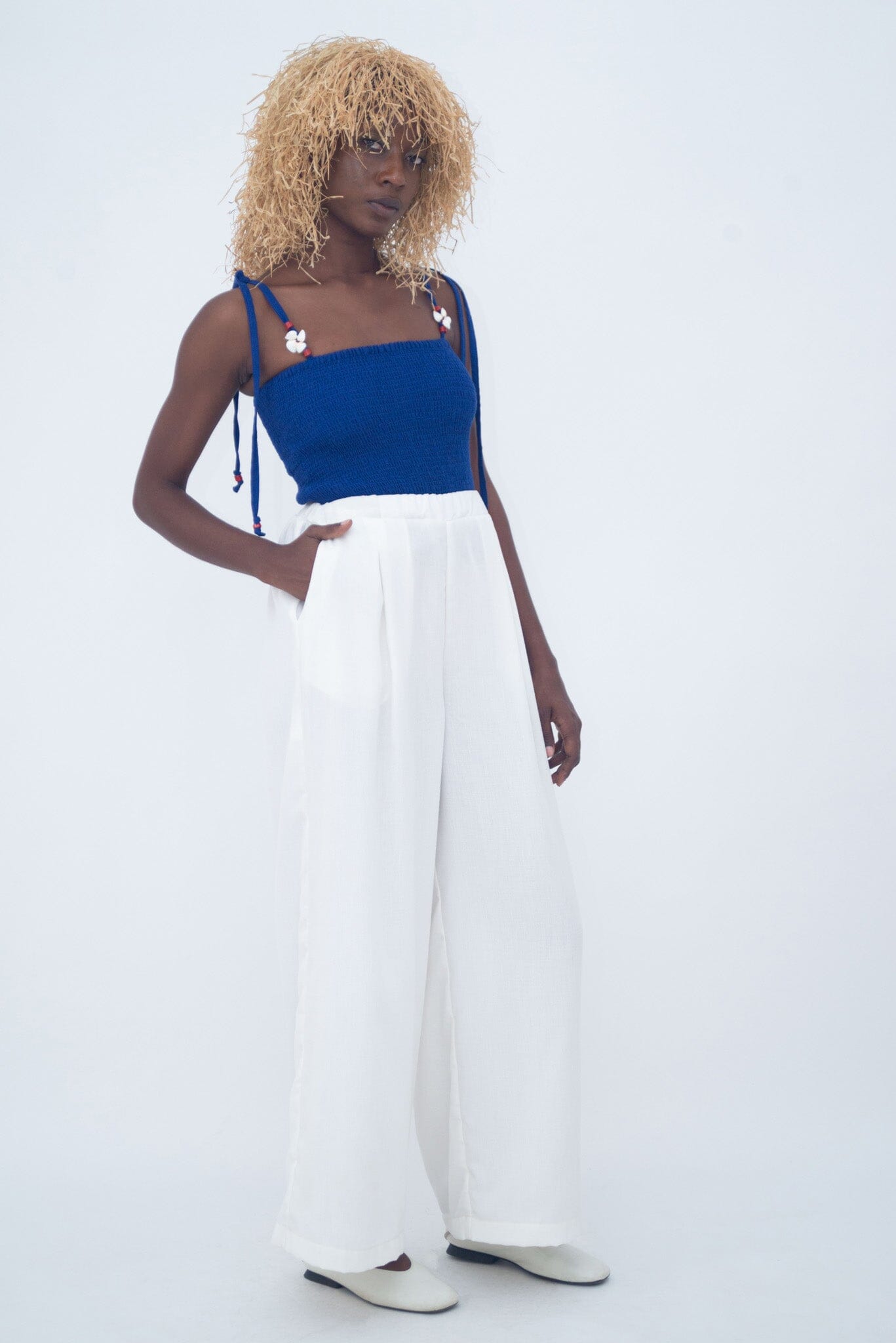 HIGH WAIST FLUID PANTS WHITE LaurenceAirline 