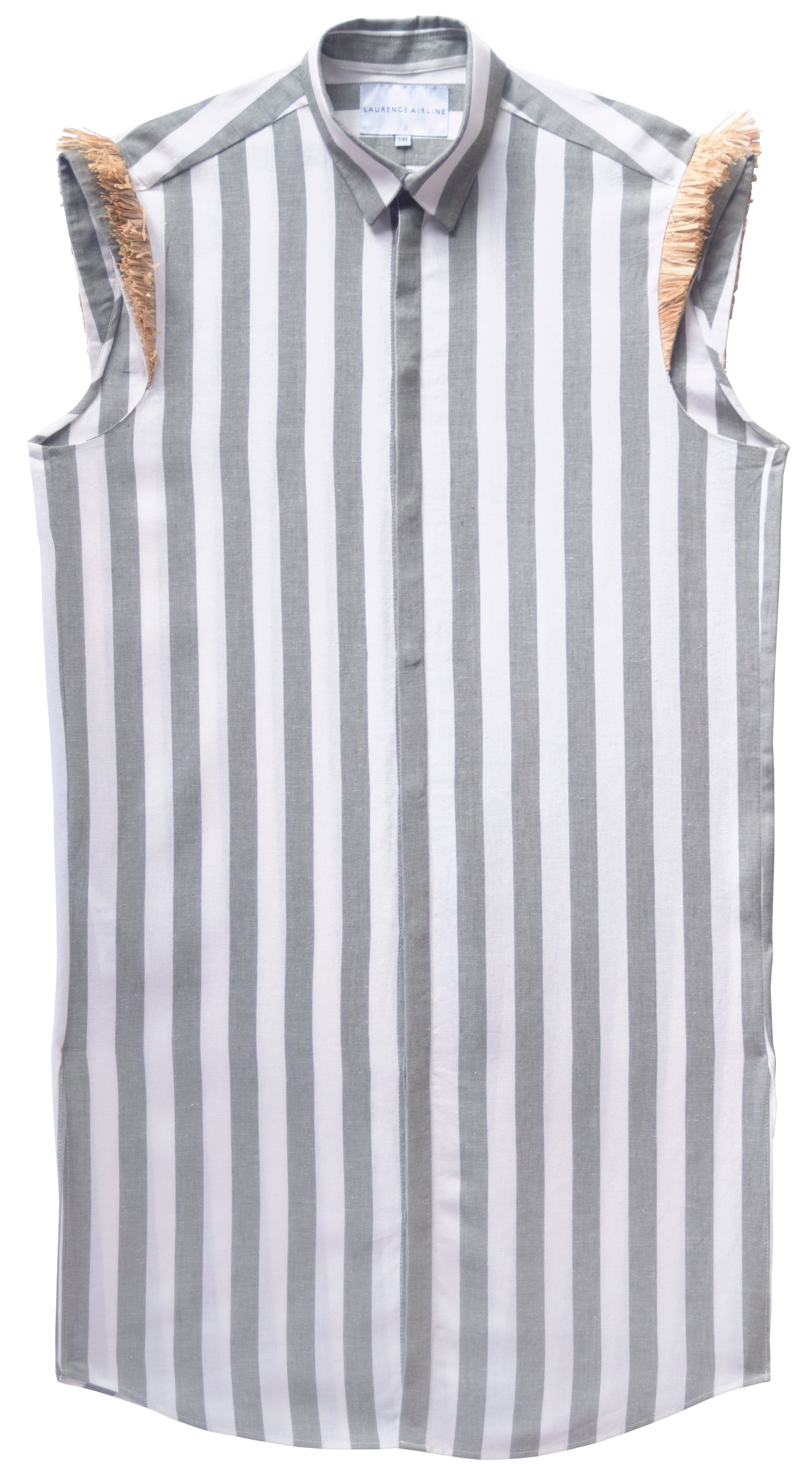 LONG SHIRT RAPHIA GREEN STRIPE LaurenceAirline 