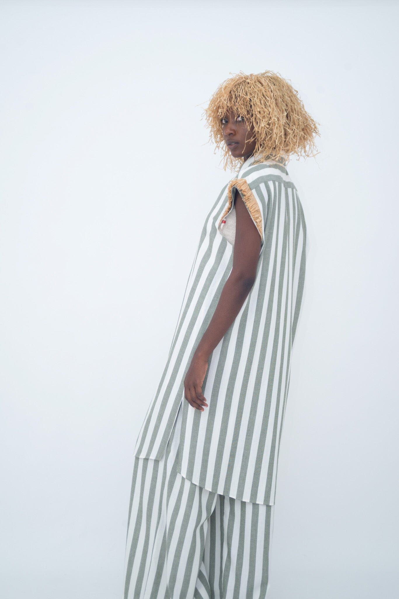 LONG SHIRT RAPHIA GREEN STRIPE LaurenceAirline 