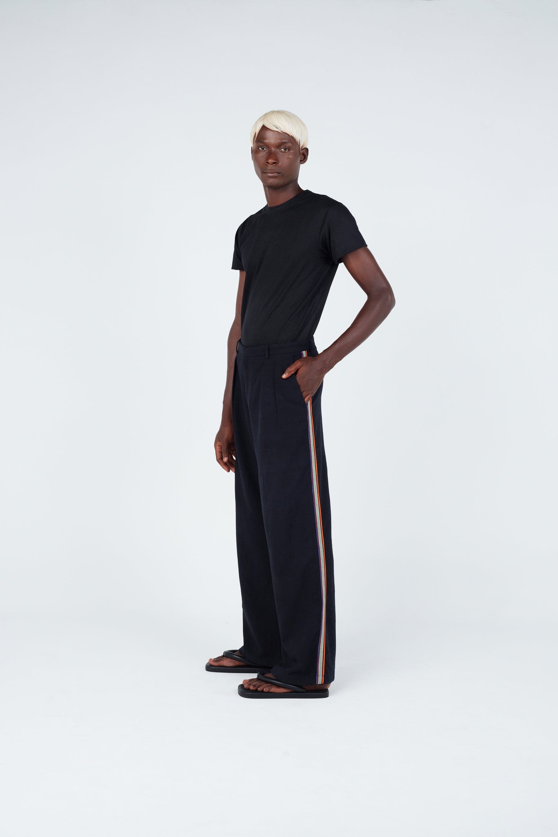 Stripe Seam Classic Wide Pants • Black Trousers New LaurenceAirline 