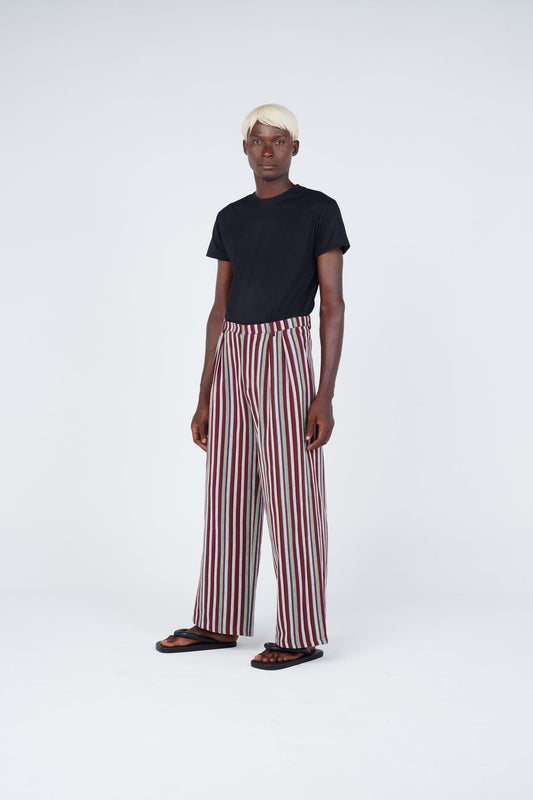 Stripe seam classic wide pants • Burgundy Trousers New LaurenceAirline 