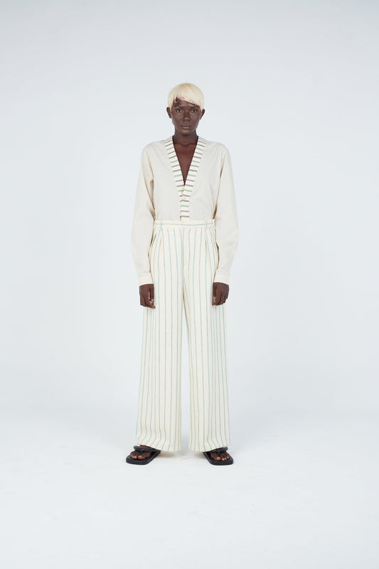 Stripe Seam Classic Wide Pants • Ecru Trousers New LaurenceAirline S Ecru stitches 