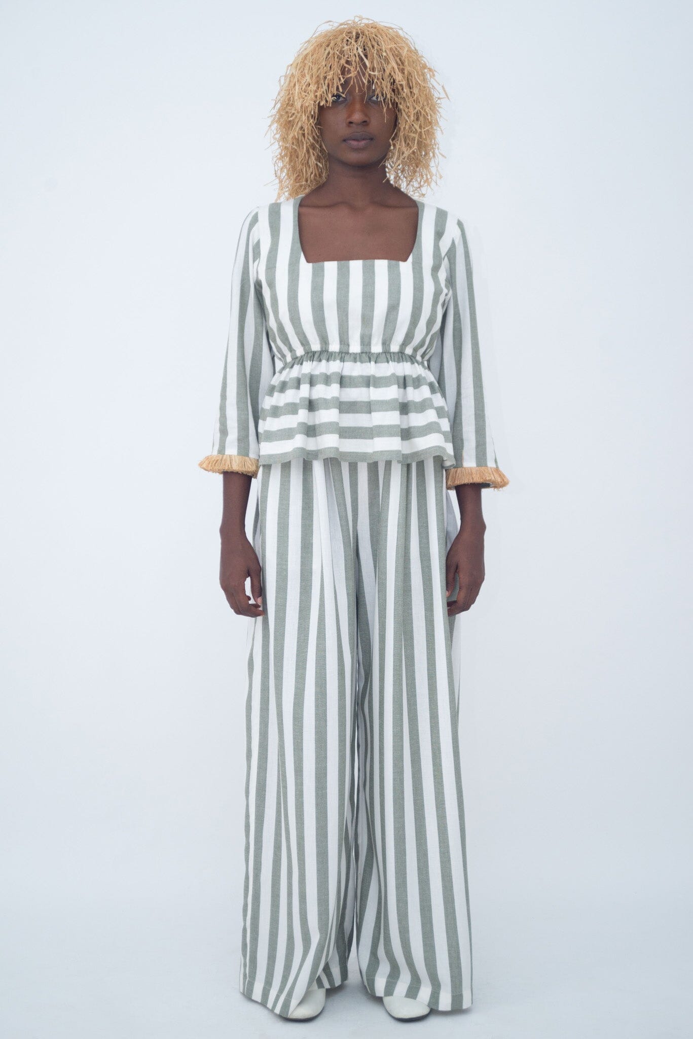 TOP RAPHIA BRACELET GREEN STRIPES LaurenceAirline 