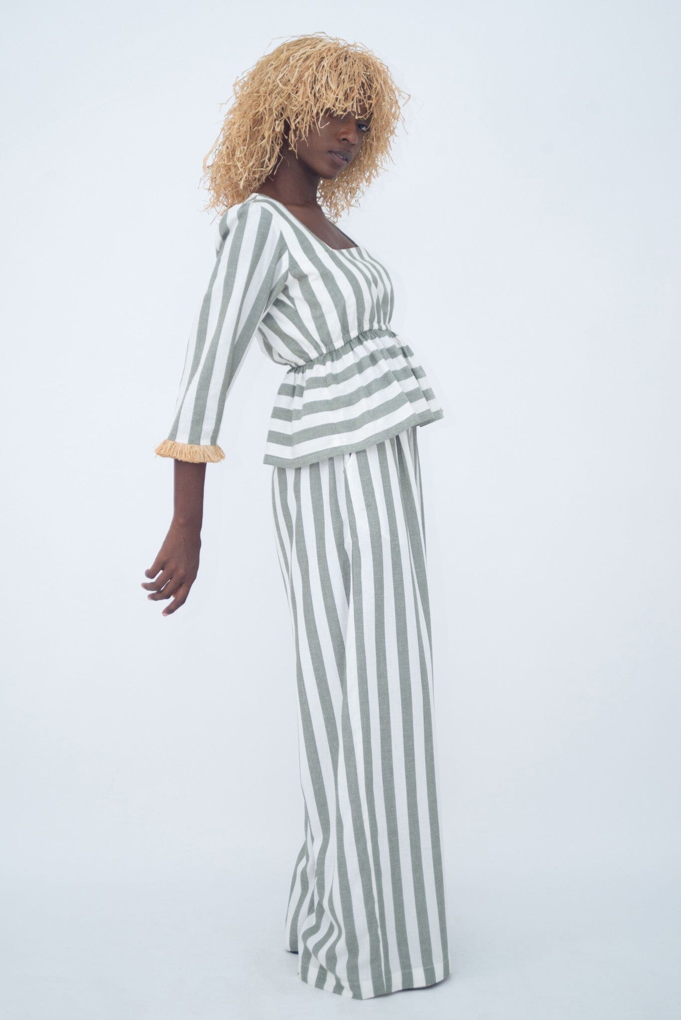 TOP RAPHIA BRACELET GREEN STRIPES LaurenceAirline 